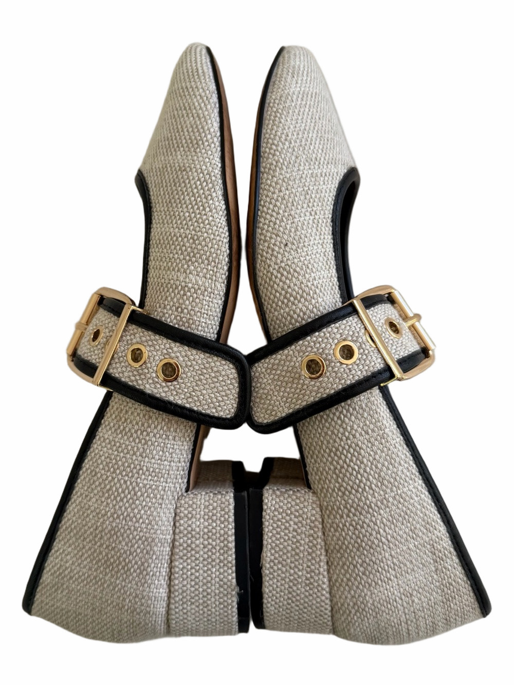 J. Crew Teagan Mary Jane’s Spanish Canvas Gold Buckle Leather Textile 2025 Sz 7 - Picture 11 of 15